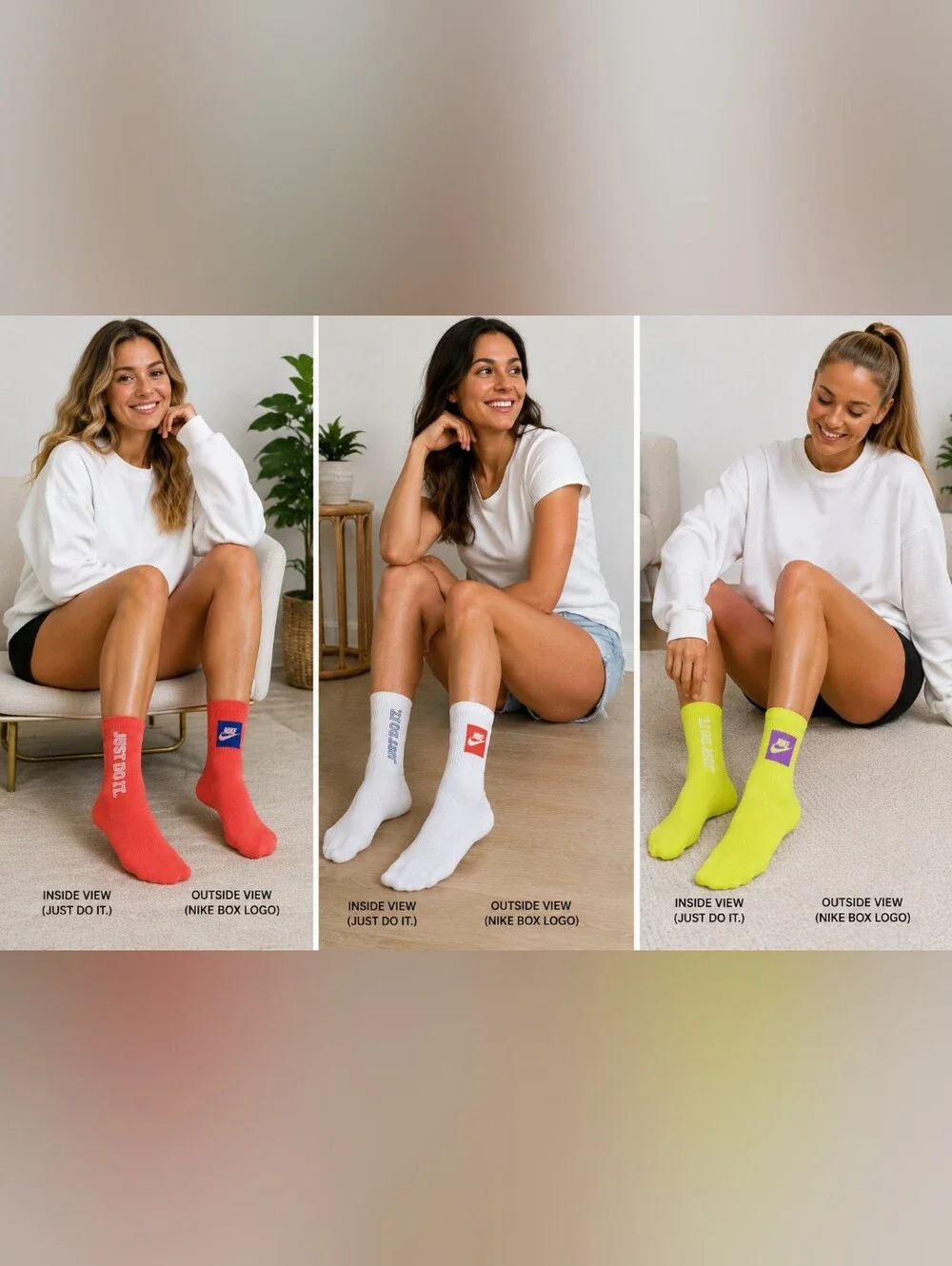 Nike Crew Athletic Socks Pack in Lime, Coral & White
